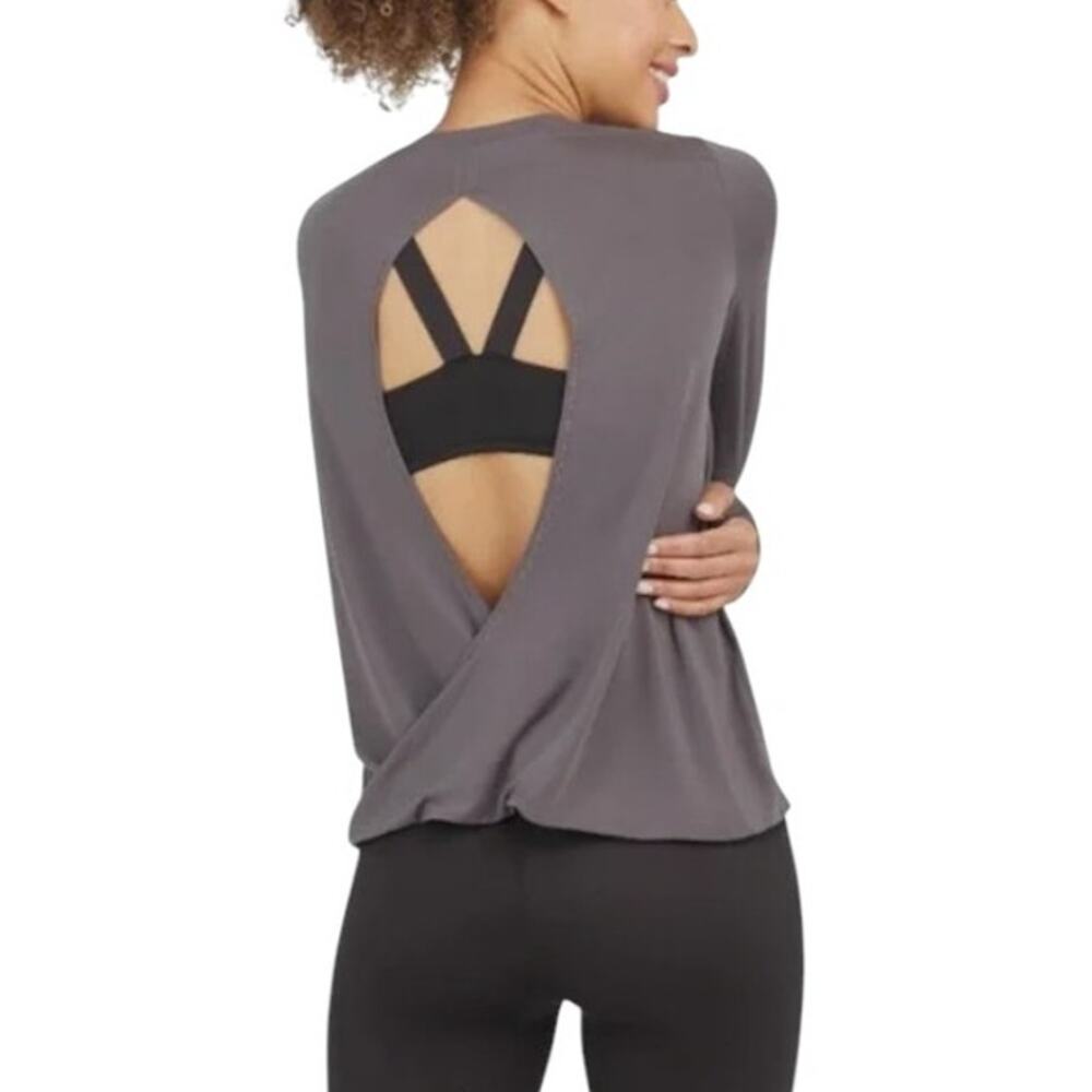 Spanx Gray Butter Soft Wrap Back Long Sleeve Top
